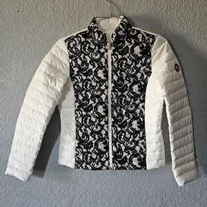 Micheal Kors White & Black Lace-Panel Quilted Women's Jacket Size XS